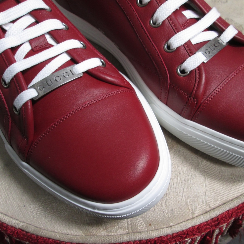 new GUCCI Trainer leather burgundy low cut shoes Sz US 12 - Picture 6 of 16